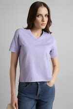 Buy Women Purple Solid Casual V-Neck Top Online - 802526 | Van Heusen