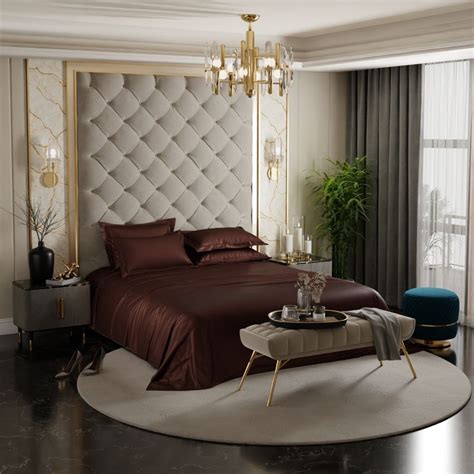 Buy Stoa Paris Brown King Satin Bedsheet with 4 Pillow Covers Online