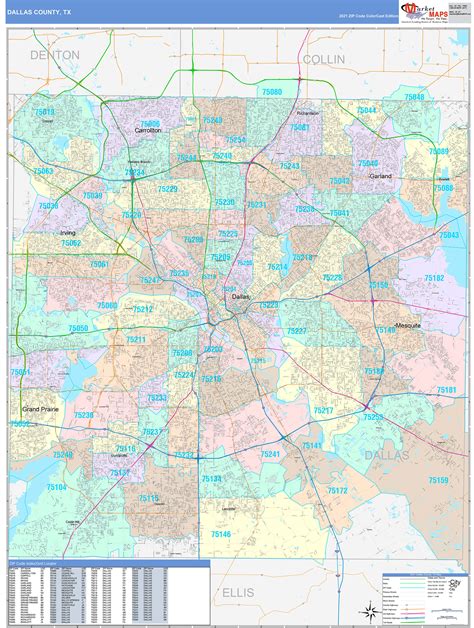 Dallas County, TX Wall Map Color Cast Style by MarketMAPS - MapSales