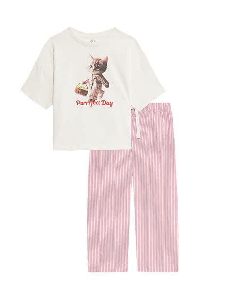 Buy Pure Cotton Cat Striped Pyjamas (1-16 Yrs) at Marks & Spencer