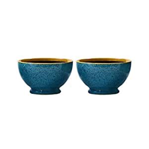 Caffeine Ceramic Handmade Matte Blue & Glossy Brown with Yellow Rim Nut ...