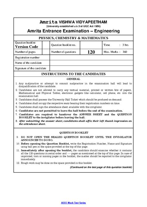 AEEE-model question-paper - Amrita VISHWA VIDYAPEETHAM (University ...