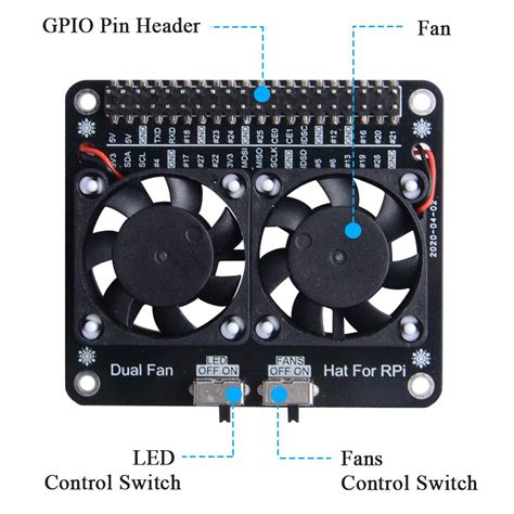 GeeekPi Raspberry Pi 4B GPIO Expansion Board with Dual Cooling Fans DC ...