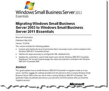 Migrate from Windows SBS 2003 to Windows SBS 2011 Essentials
