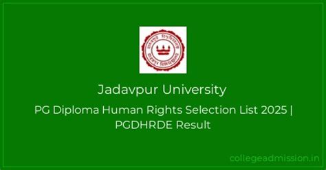 Jadavpur University: PG Diploma Human Rights Selection List 2025 ...