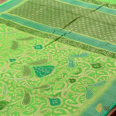 Parrot Green Pure Chiffon Georgette Banarasi Handloom Saree - Tilfi
