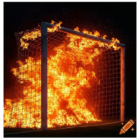 Soccer goal net on fire on Craiyon
