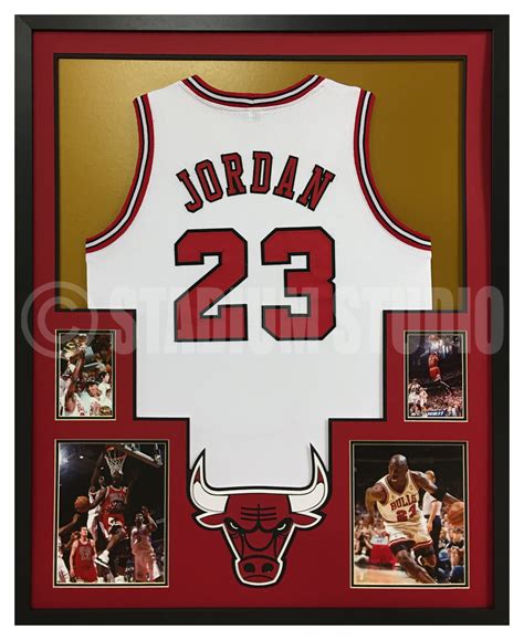 Michael Jordan Unsigned Framed Bulls White Jersey - The Stadium Studio