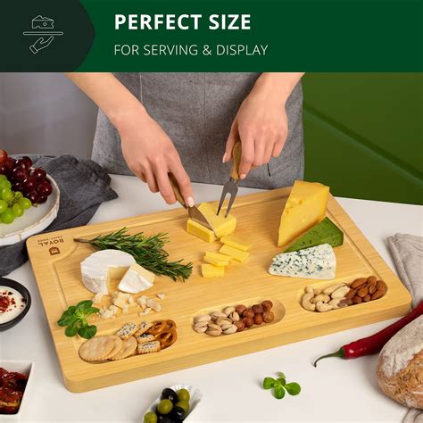 Large Round Cheese Board and Knife Set - Charcuterie Board, Bamboo ...