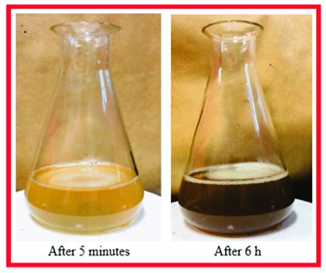 The color change of solution after the reduction of AgNO3 by leaf ...