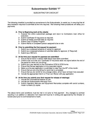 Fillable Online Subcontractor Exhibit I Fax Email Print - pdfFiller