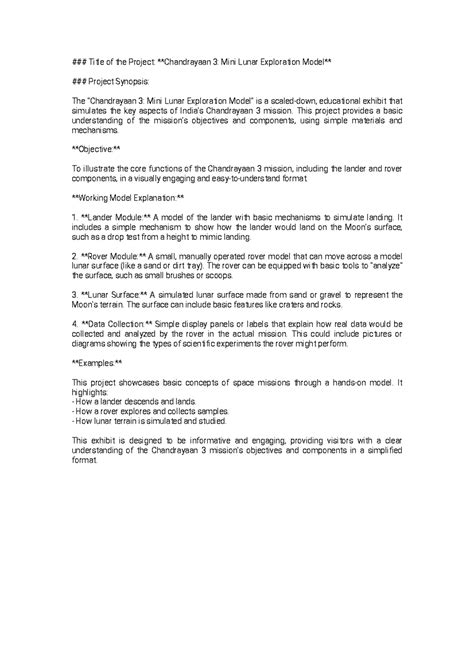 5 project synopsis - Title of the Project: Chandrayaan 3: Mini Lunar ...
