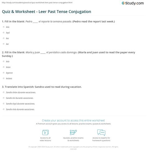 Quiz & Worksheet - Leer Past Tense Conjugation | Study.com