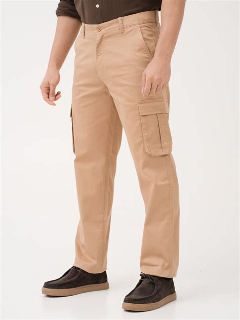 Buy Khaki Relaxed Fit Stretchable Cargo Pants For Men Online