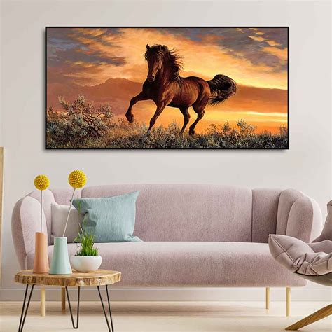 Classic Premium Quality Wall Painting of Brown Horse in Sunset – Vibecrafts