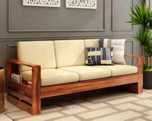 HDWOOD Solid Sheesham Wood Three Seater Sofa For Living Room/ Office ...