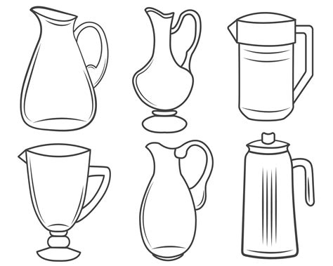Jugs outline icons isolated on white background. Monochrome vector Illustration. 9597932 Vector ...