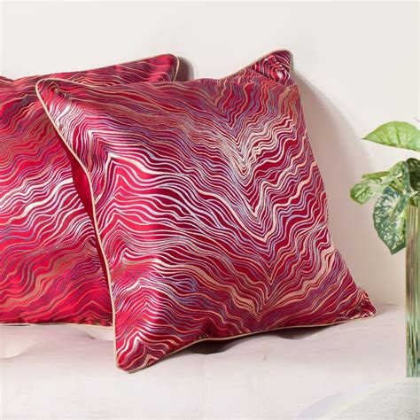 Luxury Embroidered Cushion Cover Red Set of 2 17x17 Inch Online ...