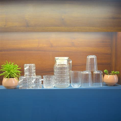 Yera Vector Moulded Design Juice Glass Set | Transparent | Set of 9 Pc ...