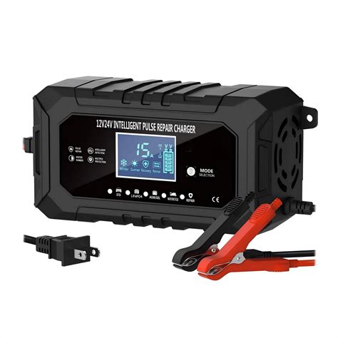 15 Amp Battery Charger LiFePO4 Trickle Car Battery Charger 12V 24V Fully-Automatic Smart Battery ...