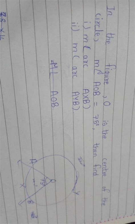 In the figure, 0 is the centre of the circle, m/AOB=75∘, then findi) m(a..