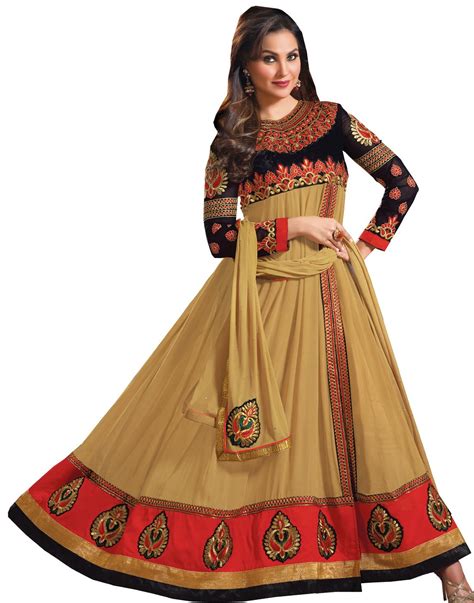 Buy Craze N Demand Women's Georgette Brown Anarkali Semi Stitched Dress ...