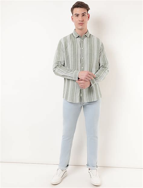 Buy Linen Mix Striped Spread Collar Shirt at Marks & Spencer