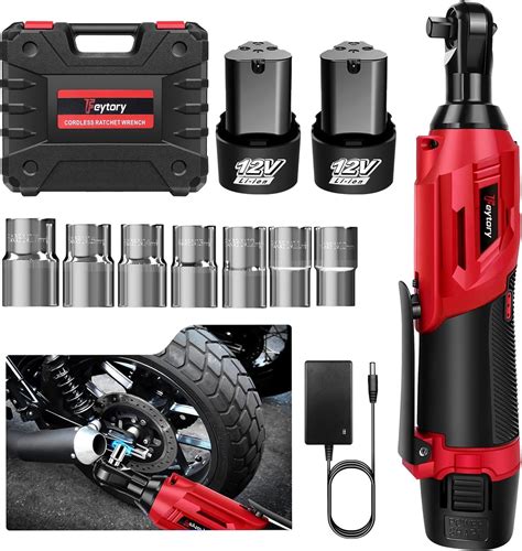 Huini 12V Cordless Ratchet Wrench, 3/8" Electric Ratchet Wrench Kit 40N.m, 300 RPM,Impact Drive ...