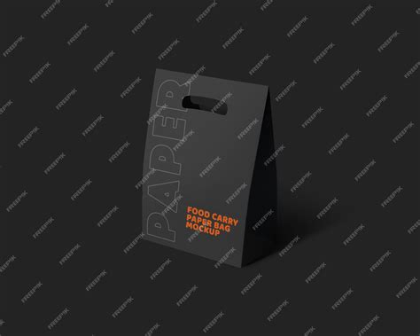 Premium PSD | Black food Paper Packaging Carry Bag mockup