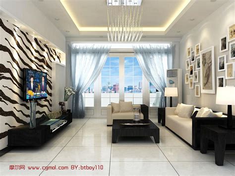现代客厅设计3D模型_室内家具_室内模型_3D模型免费下载_摩尔网
