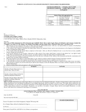 Fillable Online FORM OF ACCEPTANCE-CUM-ACKNOWLEDGEMENT (FOR ELIGIBLE ...