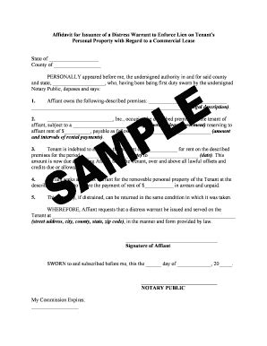 Fillable Online Affidavit for Issuance of a Distress Warrant to Enforce ...