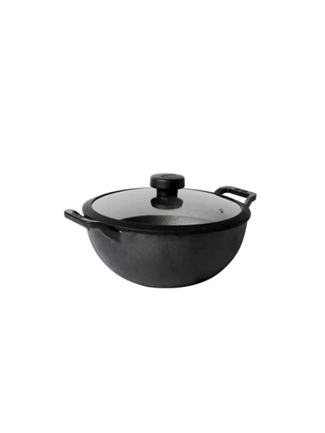 Meyer Pre Seasoned Cast Iron 20cm Deep Kadai/Wok With Glass Lid - Price ...