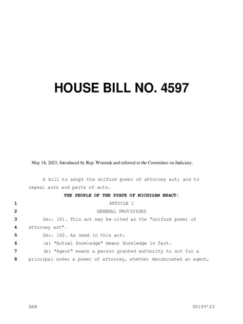 Fillable Online A bill to adopt the uniform power of attorney act Fax ...