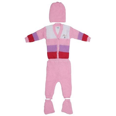 Buy Superminis Woollen Knitted Front Open Baby Suit with Pyjami, Cap ...