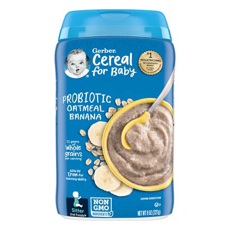 Gerber Cereal for Baby Probiotic Oatmeal Baby Cereal, Banana, 8 oz ...