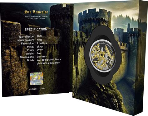 2 Dollar Silver coin 1 oz Camelot (2) Sir Lancelot multimetal 2024 Niue ...