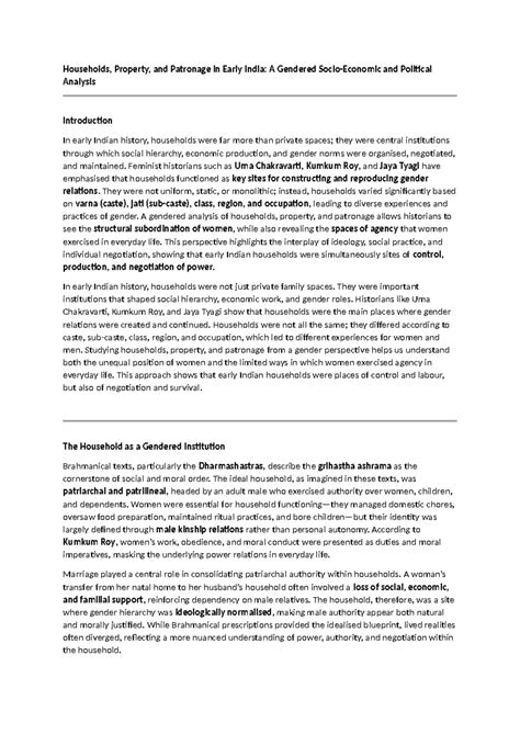 Households and Gender Dynamics in Early Indian History: A Study - Studocu