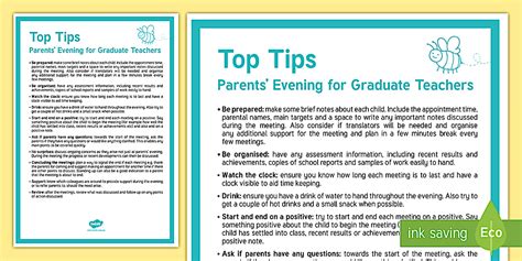 Top 10 Tips for Parents' Evening for Graduate Teachers - Top Ten Tips for