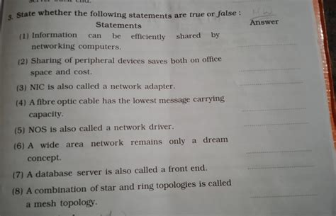 3. State whether the following statements are true or false : HW ...