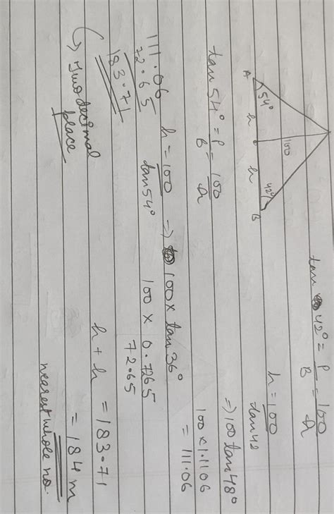 (ii) The angle of depression of two ships A and B on opposite sides of ...