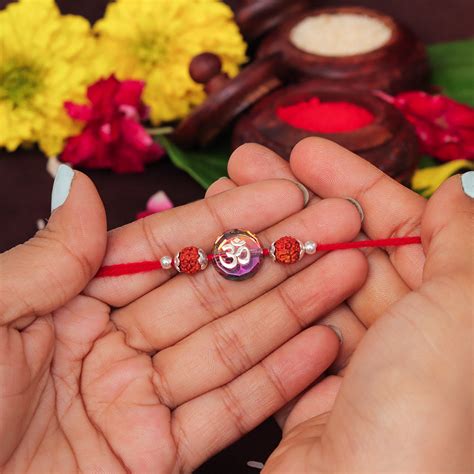 Dual Rudraksha With Color Change Om Stone Bead Silver Rakhi – Eri Silvers