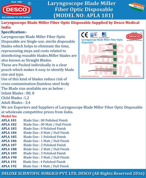 Fiber Optic Laryngoscope Blade Miller Disposable Manufacturers & Exporters