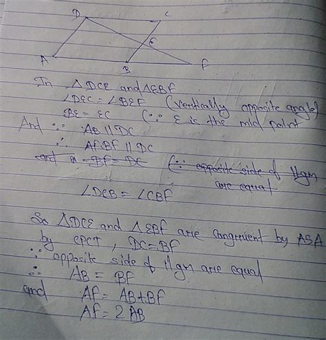 Abcd is a parallelogram and e is the midpoint of side bc. if de and ab ...