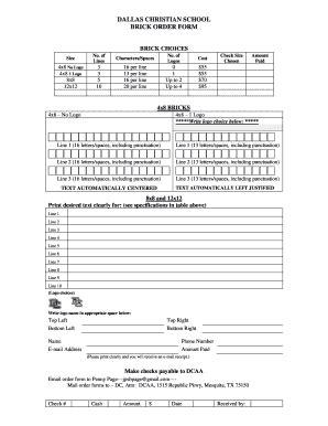 Fillable Online DALLAS CHRISTIAN SCHOOL BRICK ORDER FORM Fax Email ...