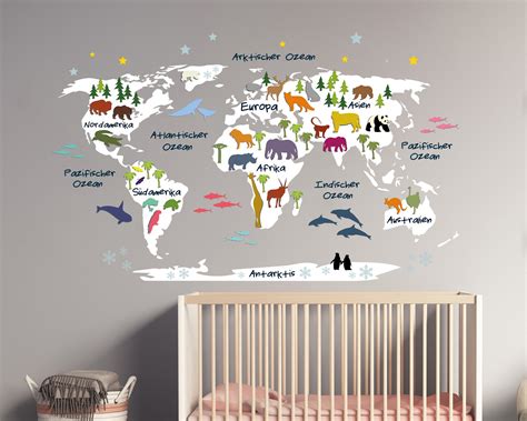 Buy TinyFoxes Wall Sticker World for Children with Continents, Oceans ...