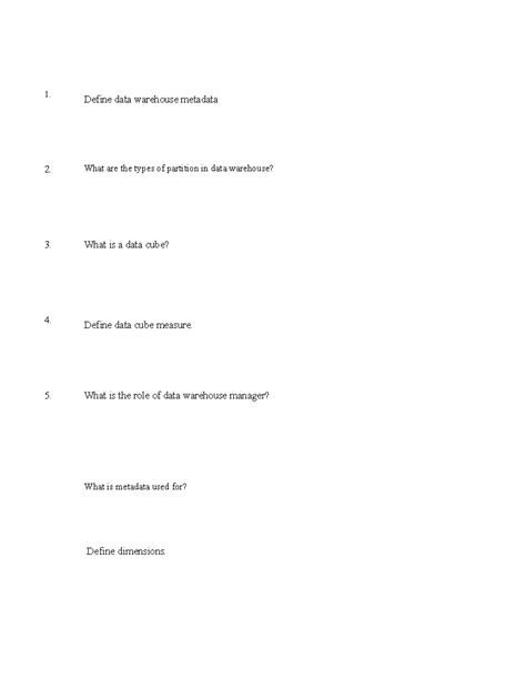 Question - Define data warehouse metadata 2. What are the types of ...