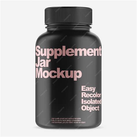 Premium PSD | Black supplement bottle psd template plastic pill jar ...