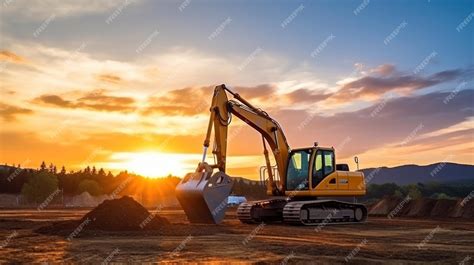 Premium AI Image | Crawler excavator during earthwork on construction site at sunset heavy earth ...