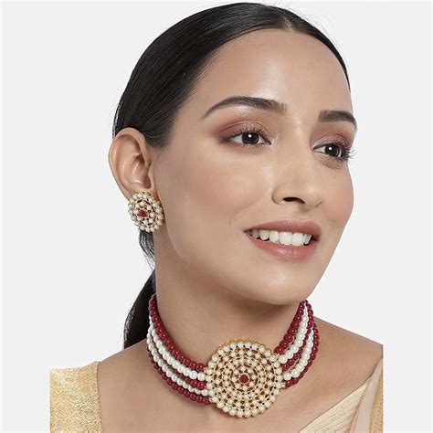 Etnico 18K Gold Plated Traditional Light Weight Pearl Beaded Choker Ne ...